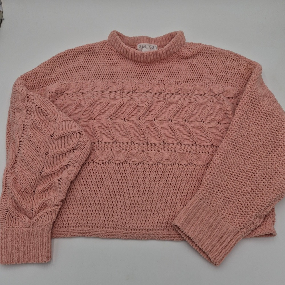 Planet Gold Pink Chenille Cable Knit Mock Neck Sweater Womens Medium